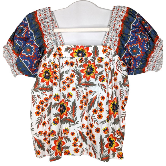 Joie Cleona Puff Sleeve Boho Peasant Prairie Cottage Floral Square Neck Top SML - Picture 4 of 11